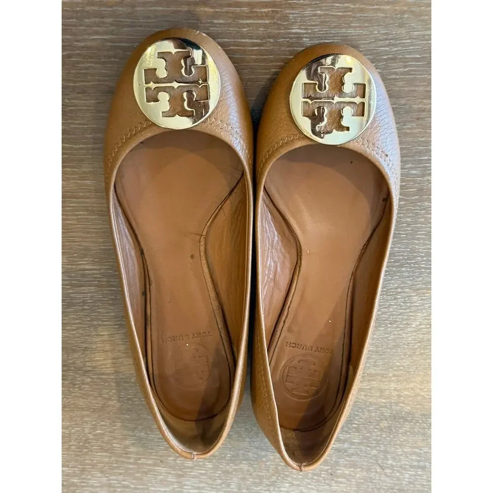 TORY BURCH Camel Reval Ballet Flat Women 7 Leather Flats light tan - Picture 2 of 8